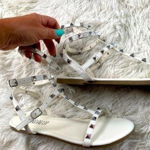 White studded gladiator sandals